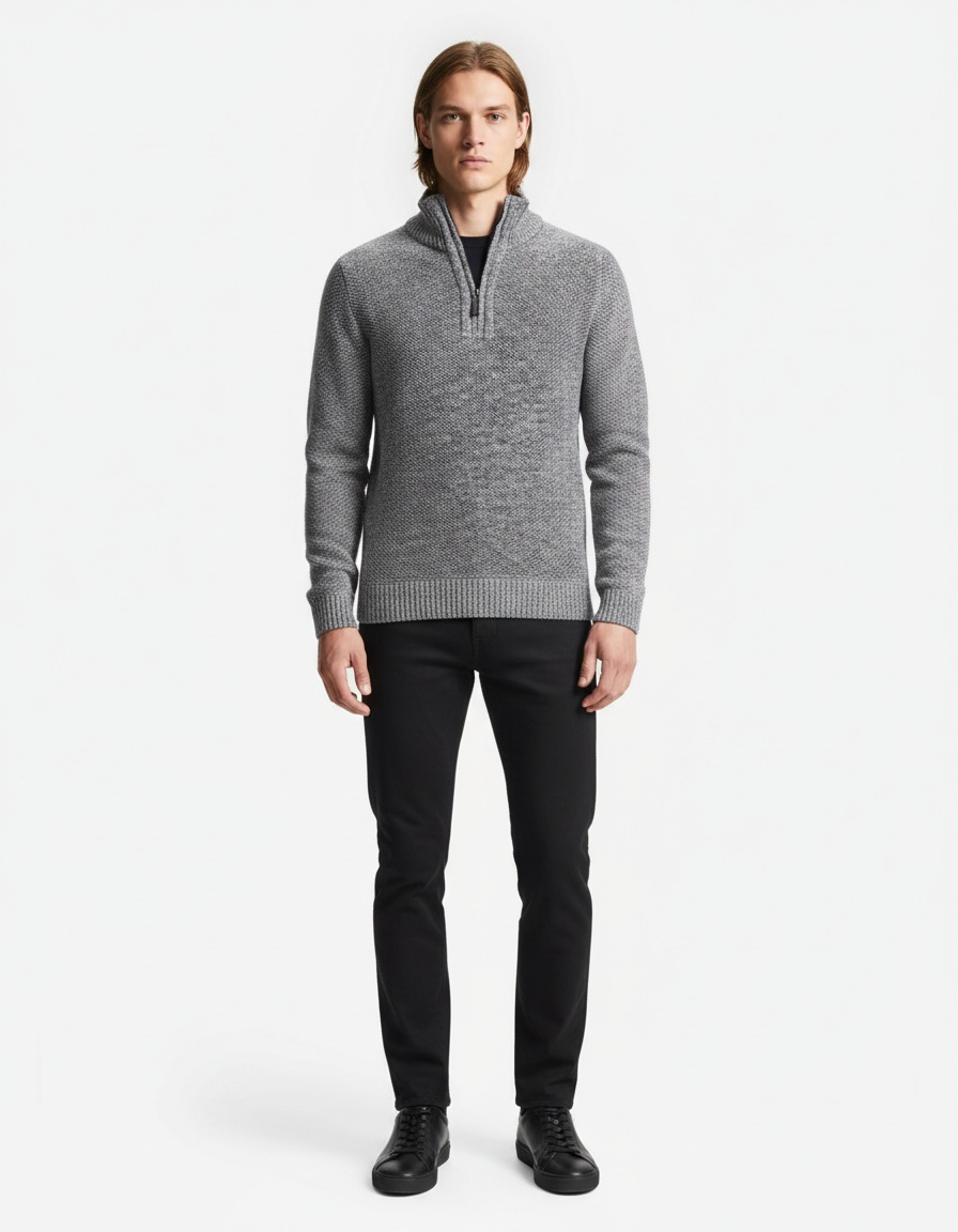 Men's Stand Collar Half-Zip Pullover Thick Casual Winter Knitwear