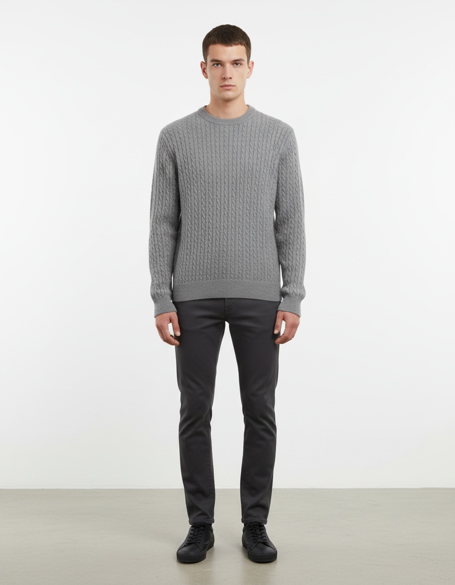 Men's Cable Knit Solid Color Crewneck Pullover Slim Fit Base Layer