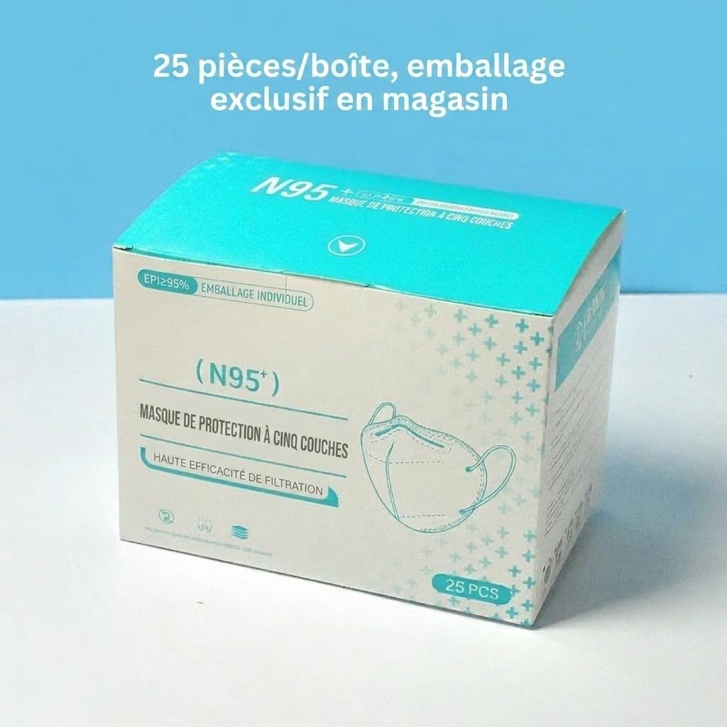 Masques N95 antivirus pour adultes, protection 5 couches, anti-poussière industrielle 3D, 25 pièces/boîte, emballés individuellement