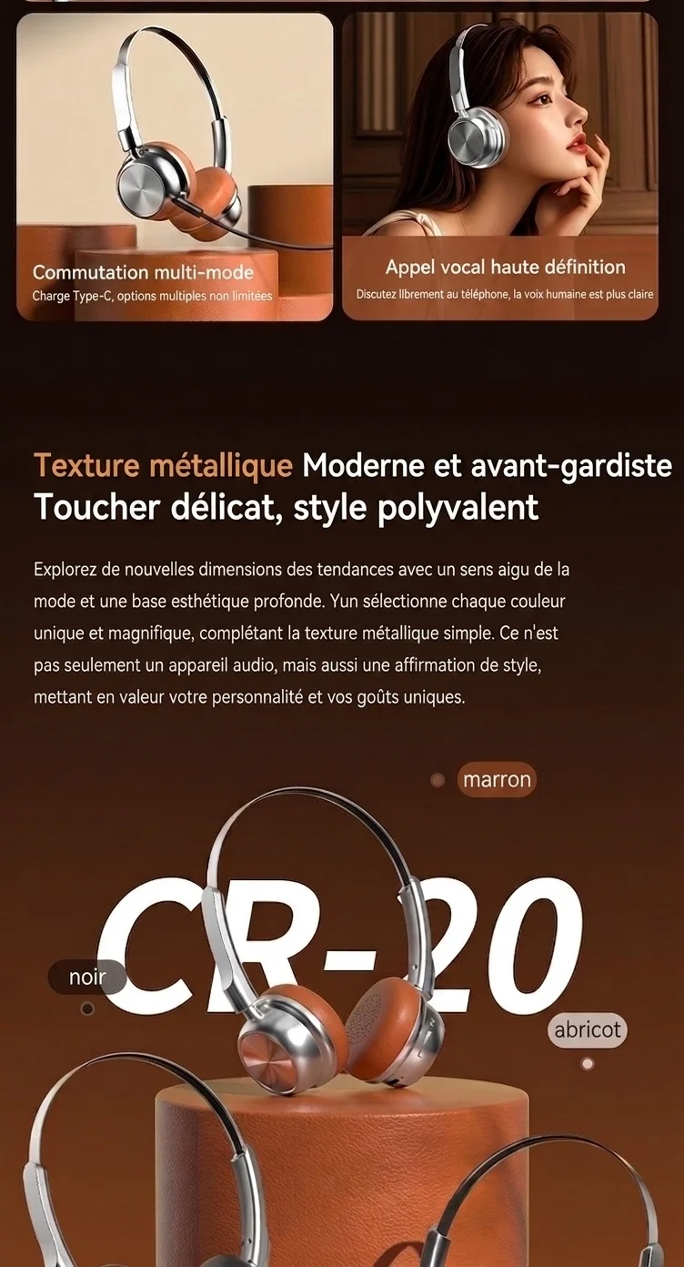 Casque audio rétro sans fil Bluetooth 5.4 supra-auriculaire