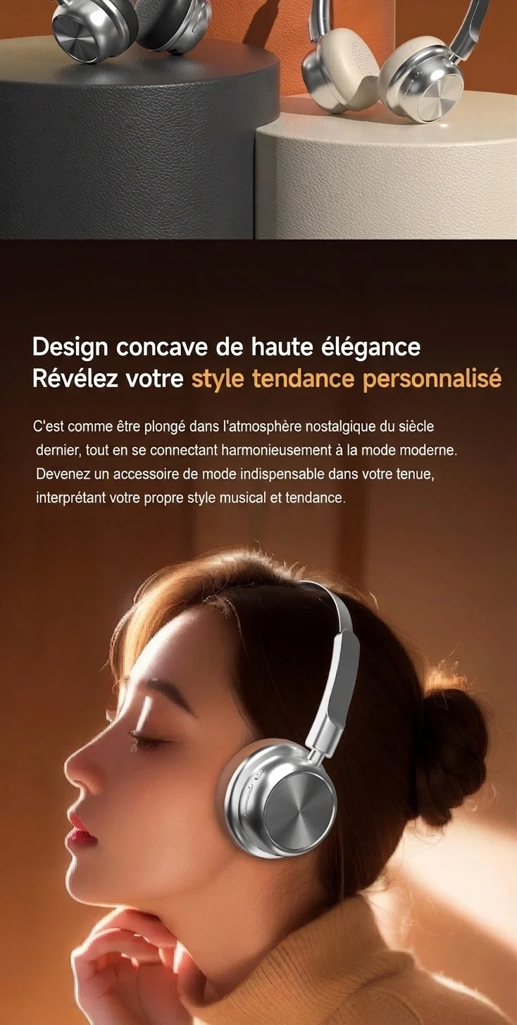 Casque audio rétro sans fil Bluetooth 5.4 supra-auriculaire