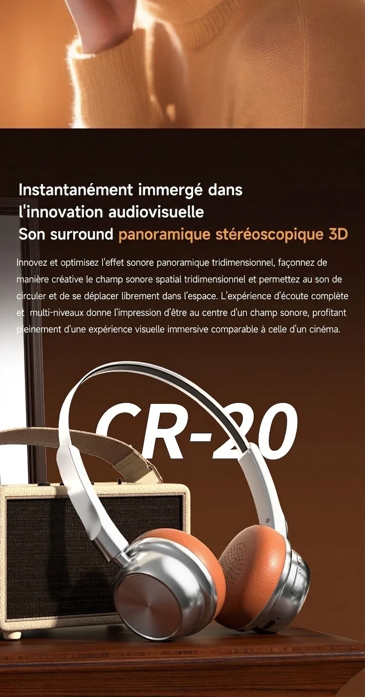 Casque audio rétro sans fil Bluetooth 5.4 supra-auriculaire