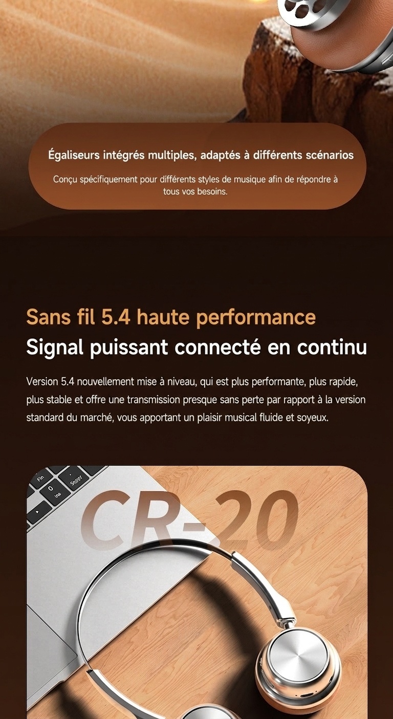 Casque audio rétro sans fil Bluetooth 5.4 supra-auriculaire