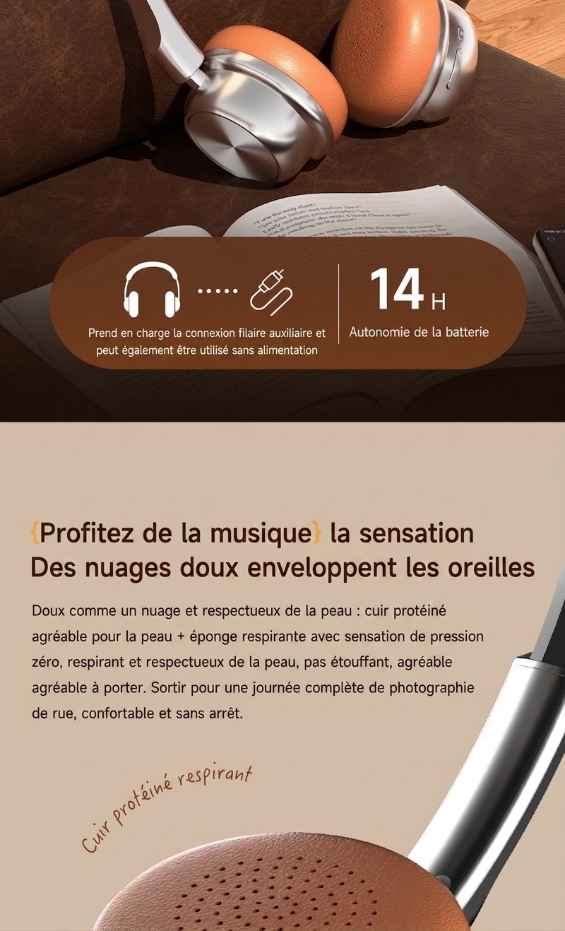 Casque audio rétro sans fil Bluetooth 5.4 supra-auriculaire