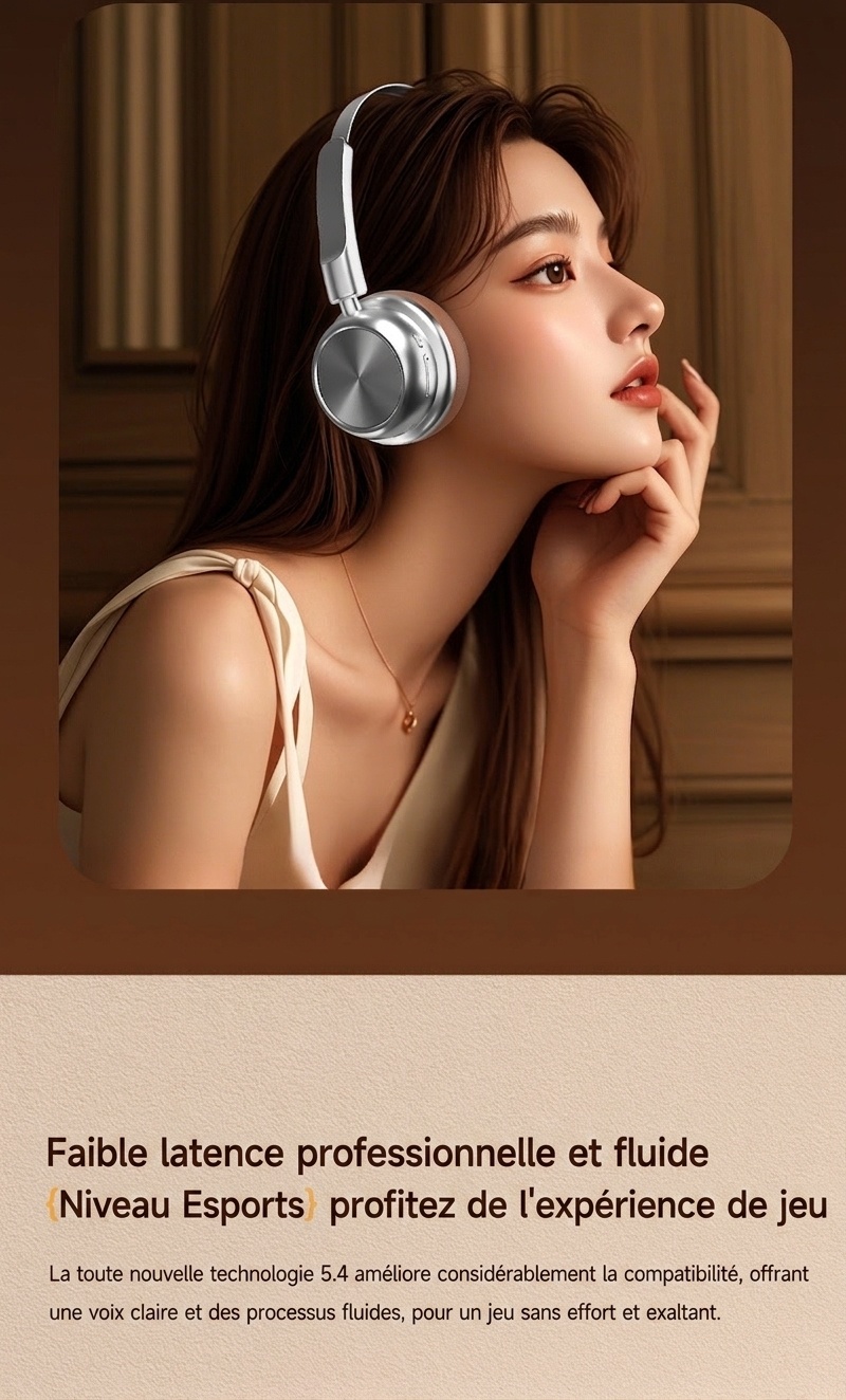 Casque audio rétro sans fil Bluetooth 5.4 supra-auriculaire