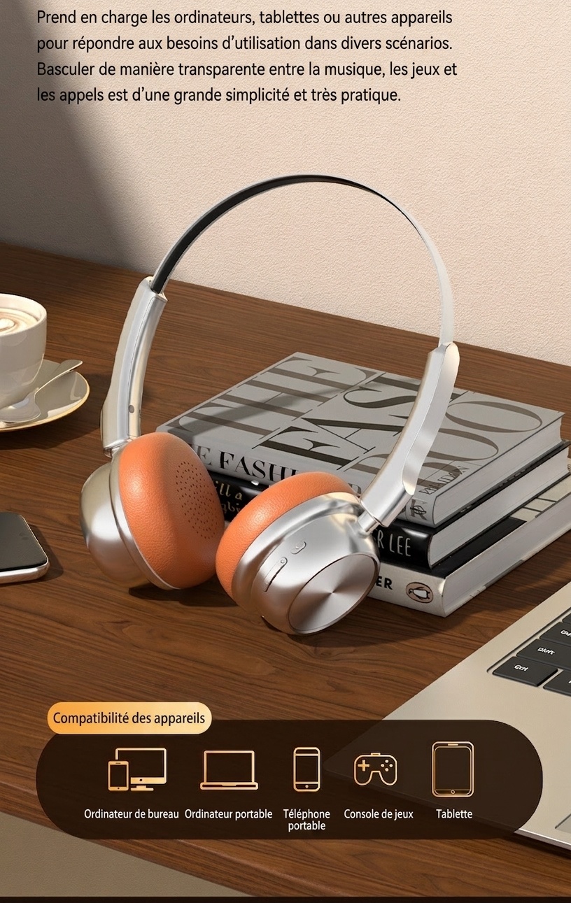Casque audio rétro sans fil Bluetooth 5.4 supra-auriculaire