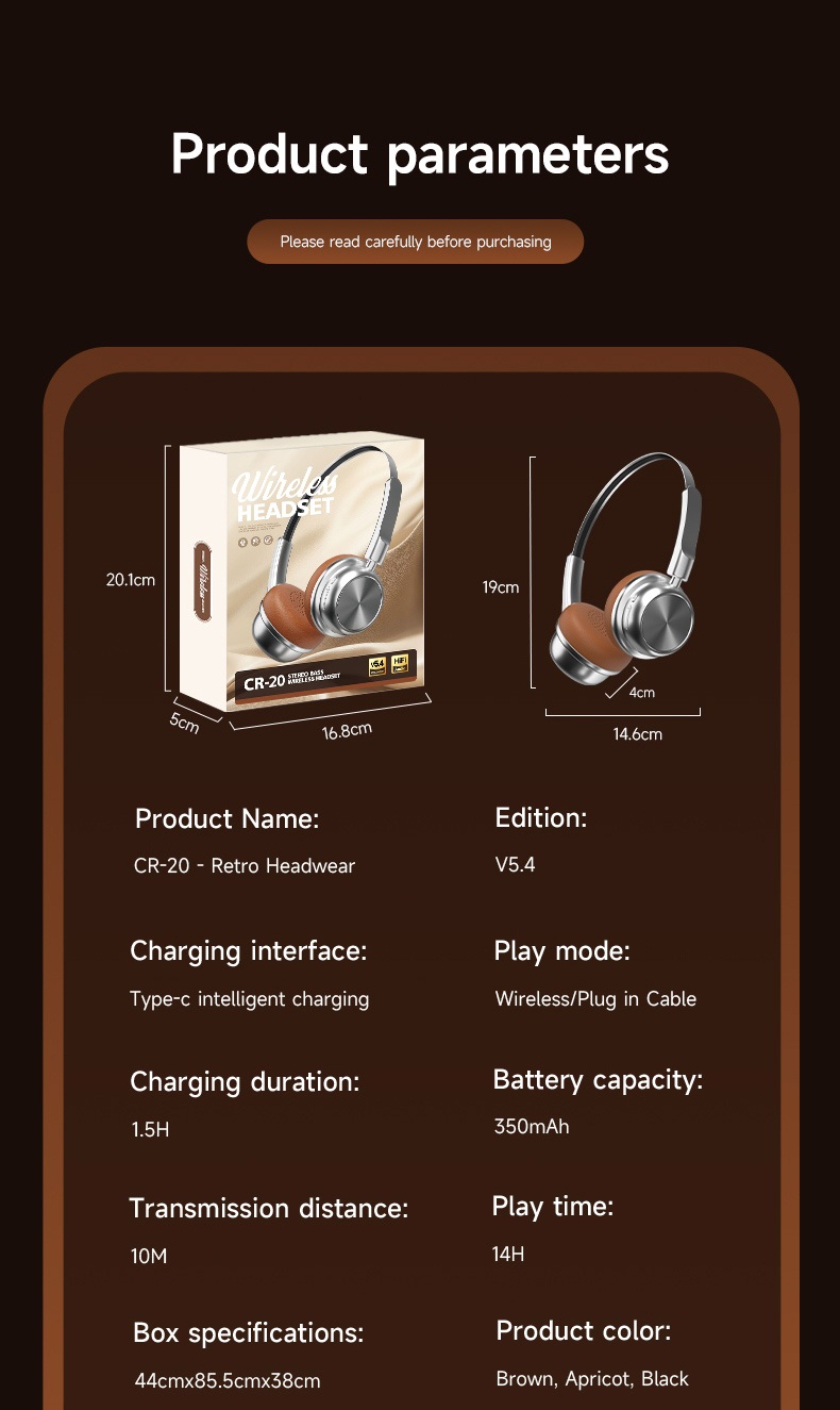 Retro Wireless Headphones Bluetooth 5.4 Over-Ear Headset