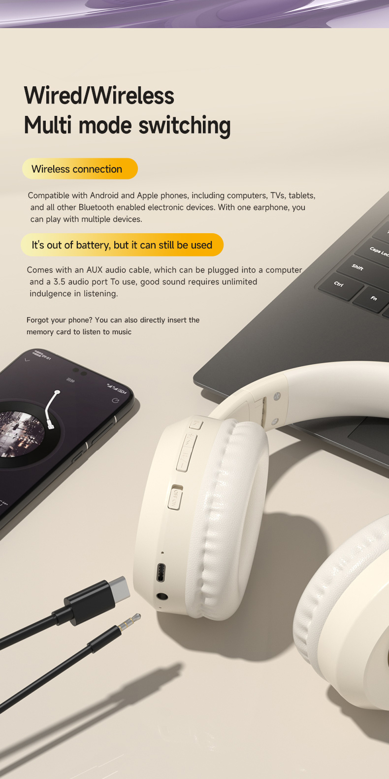 Wireless Bluetooth 6.0 Headphones | Hi-Res Audio & 15H Battery