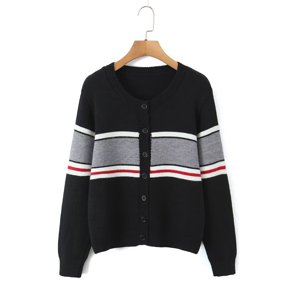 Striped Knit Cardigan - Classic Fashion Women's Sweater KUN-00028