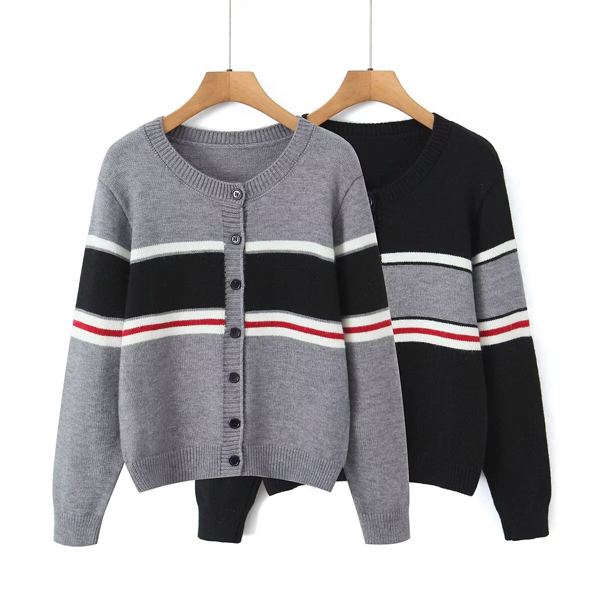 Striped Knit Cardigan - Classic Fashion Women's Sweater KUN-00028