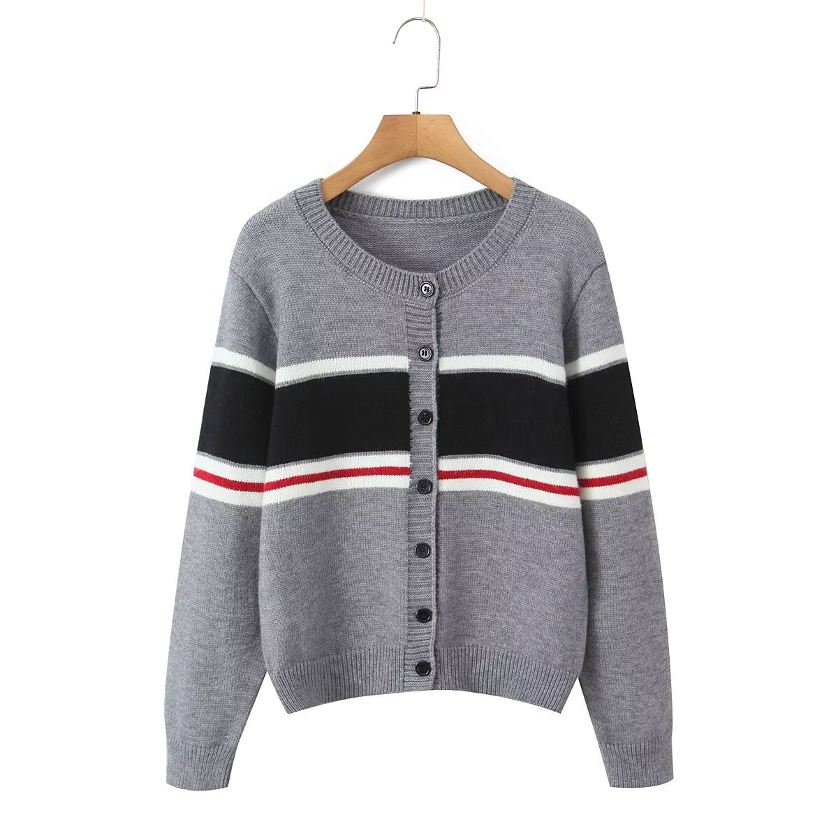 Striped Knit Cardigan - Classic Fashion Women's Sweater KUN-00028