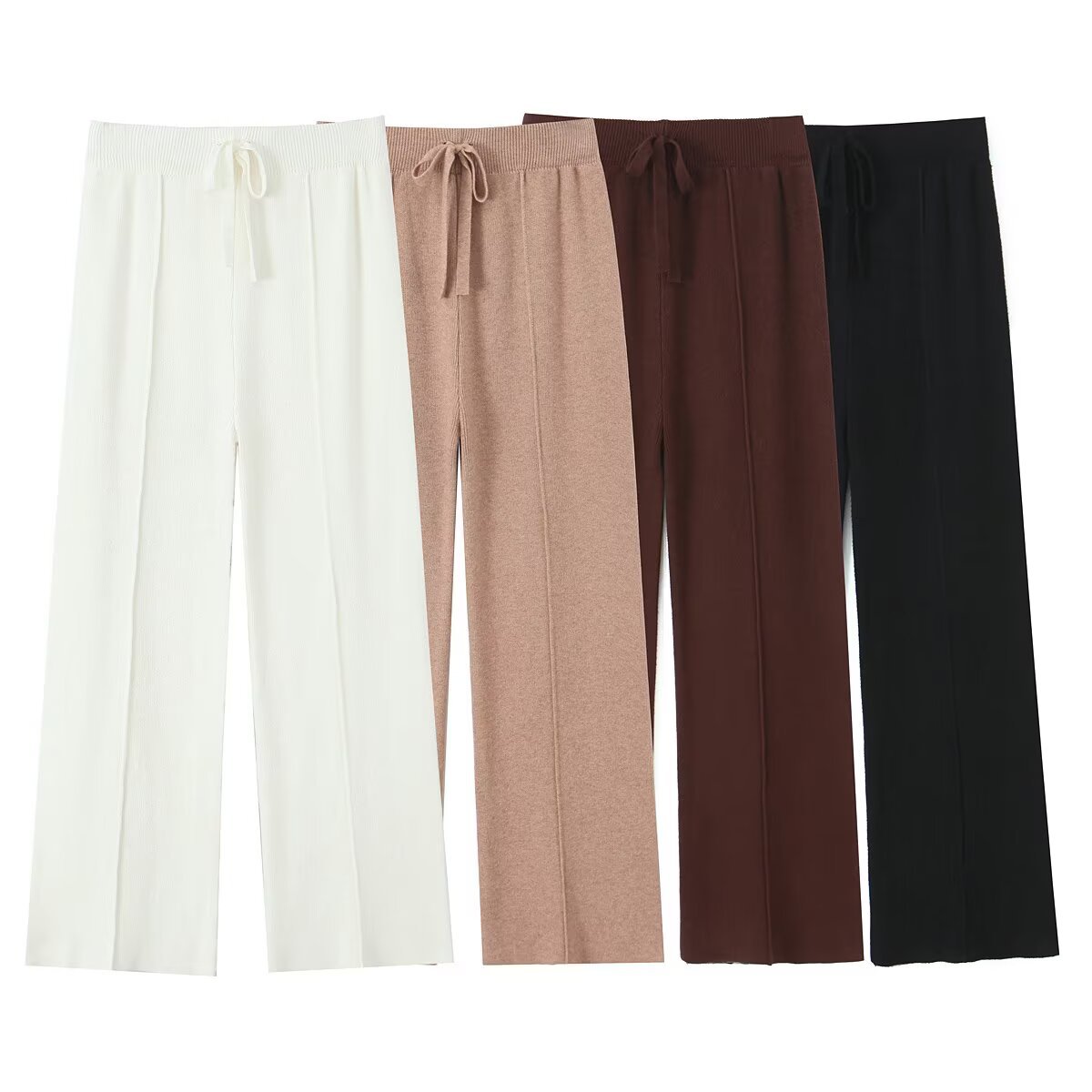 Knit Wide Leg Pants Elastic Waist Casual KUN-00022