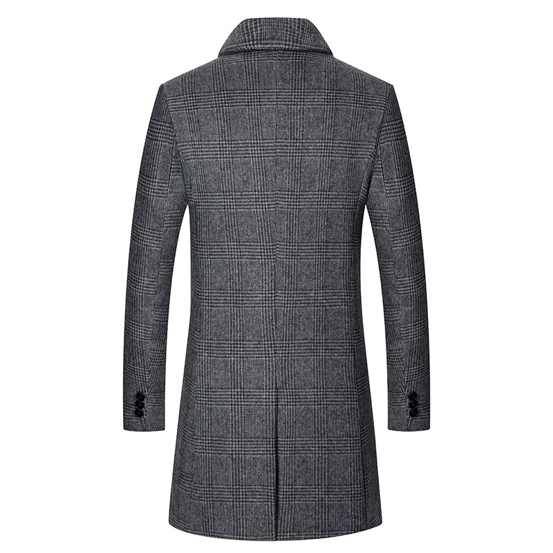Men's Plaid Woolen Jacket - Slim Fit Single-Sided Wool Trench Coat  - Thick Winter Blazer