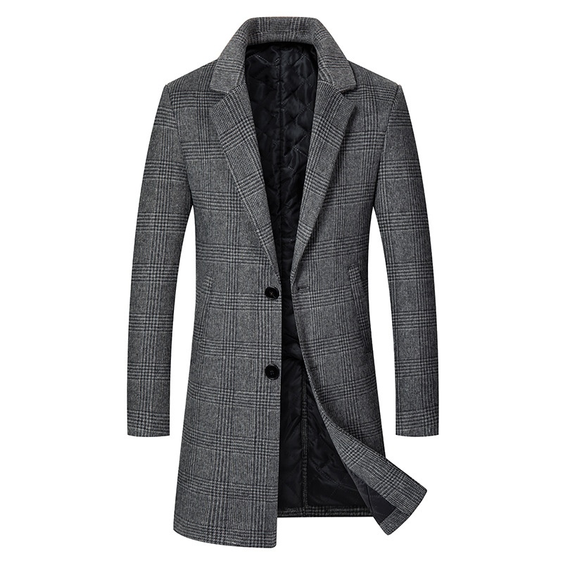 Men's Plaid Woolen Jacket - Slim Fit Single-Sided Wool Trench Coat  - Thick Winter Blazer