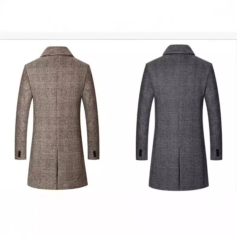Men's Plaid Woolen Jacket - Slim Fit Single-Sided Wool Trench Coat  - Thick Winter Blazer