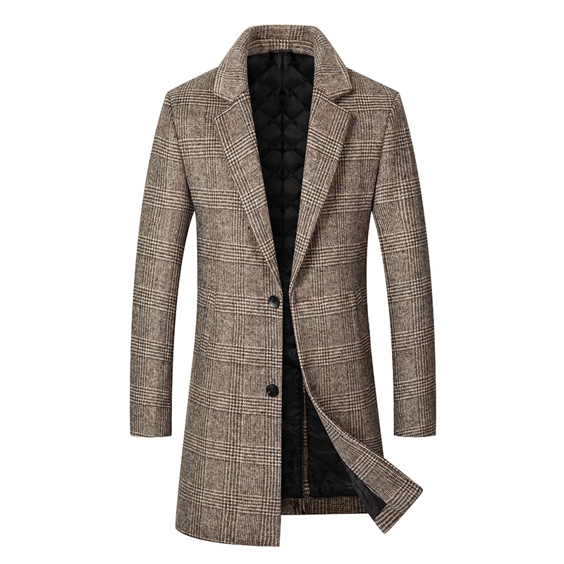 Men's Plaid Woolen Jacket - Slim Fit Single-Sided Wool Trench Coat  - Thick Winter Blazer