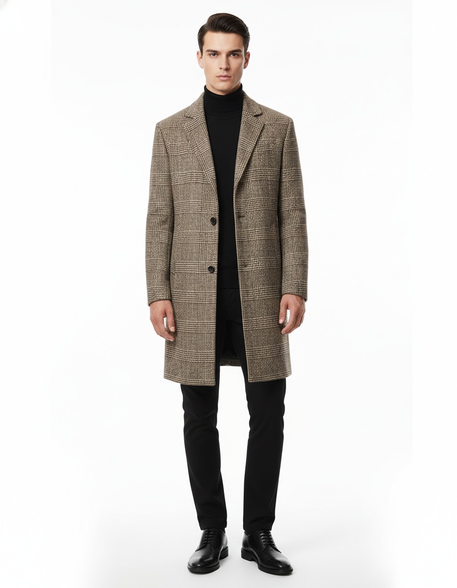 Men's Plaid Woolen Jacket - Slim Fit Single-Sided Wool Trench Coat  - Thick Winter Blazer