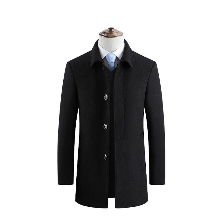Trench-coat en laine à revers pour homme - Veste tendance en laine épaisse doublée polaire