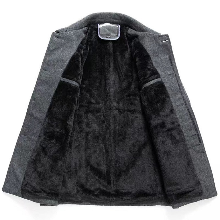 Trench-coat en laine à revers pour homme - Veste tendance en laine épaisse doublée polaire