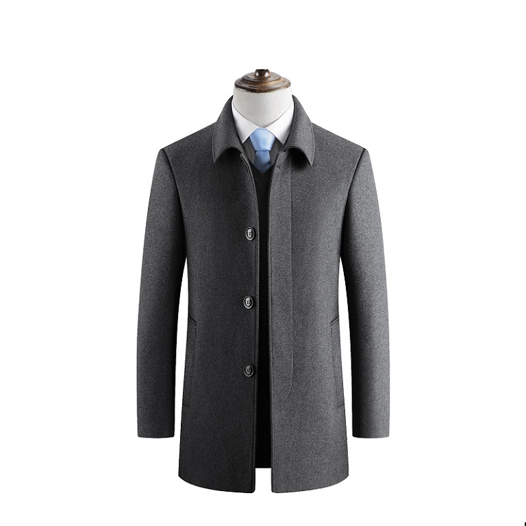 Trench-coat en laine à revers pour homme - Veste tendance en laine épaisse doublée polaire