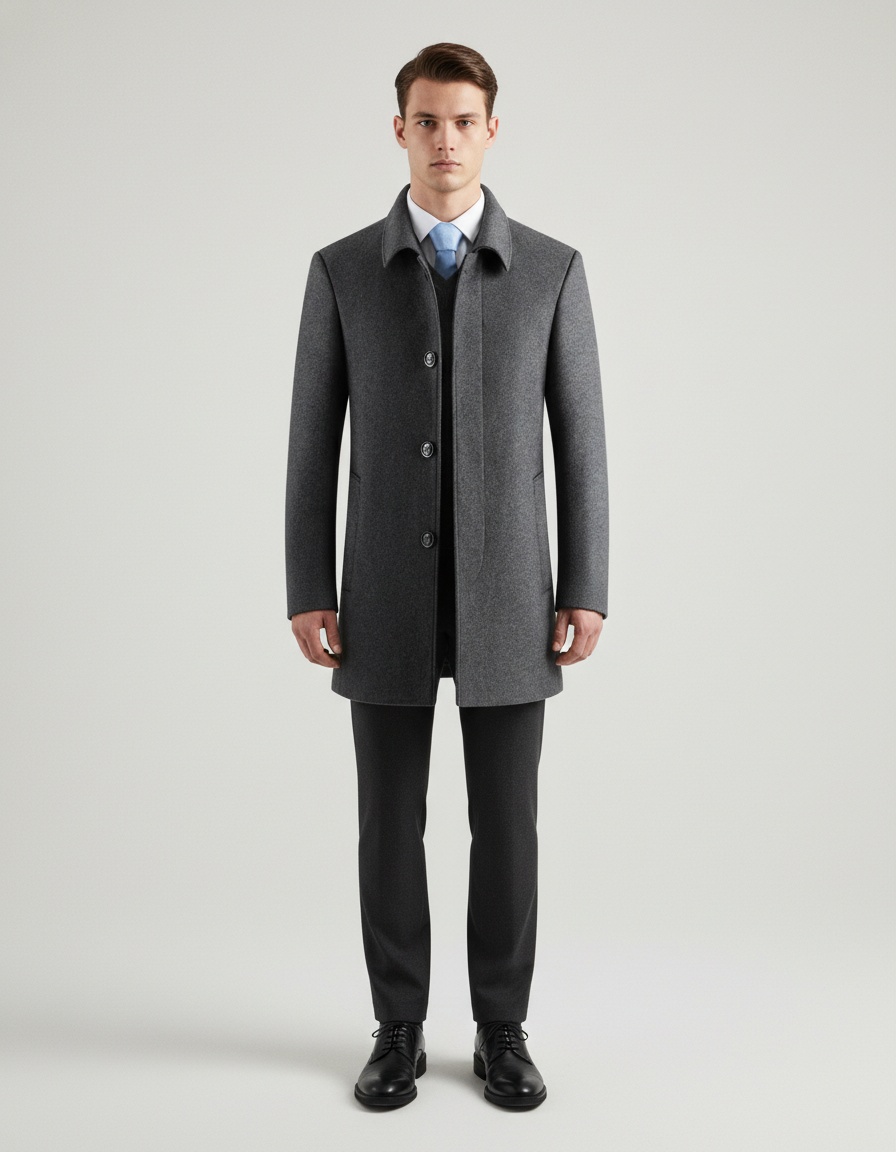 Trench-coat en laine à revers pour homme - Veste tendance en laine épaisse doublée polaire