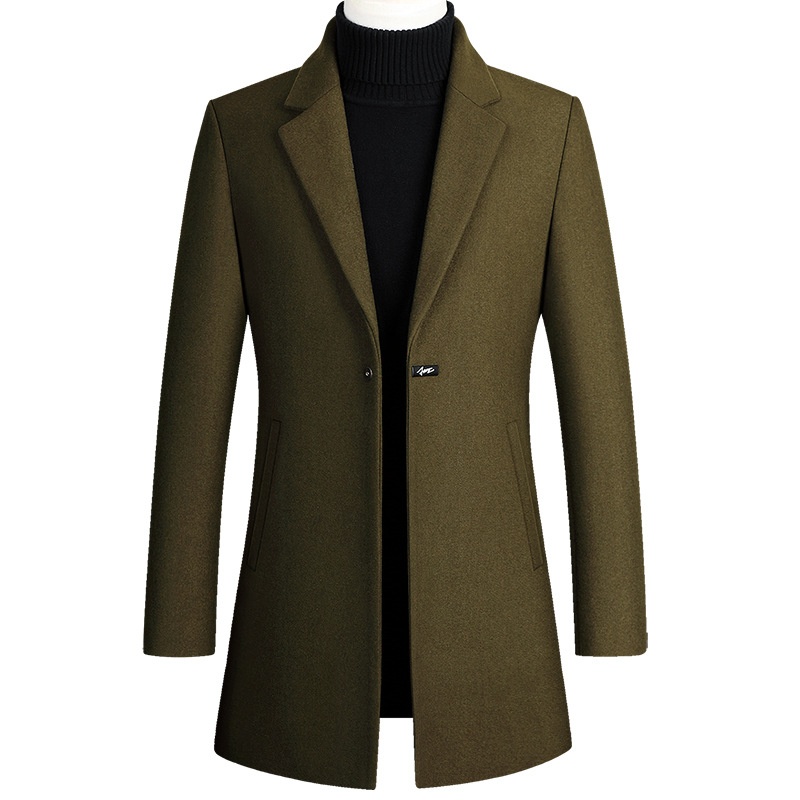 Trench-coat long en laine à un bouton pour homme