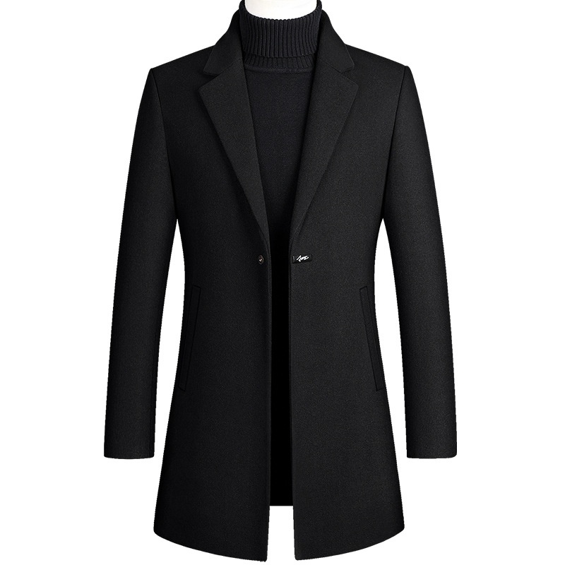 Trench-coat long en laine à un bouton pour homme
