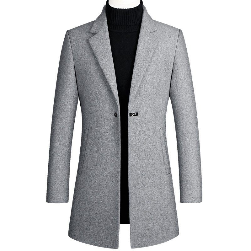 Trench-coat long en laine à un bouton pour homme
