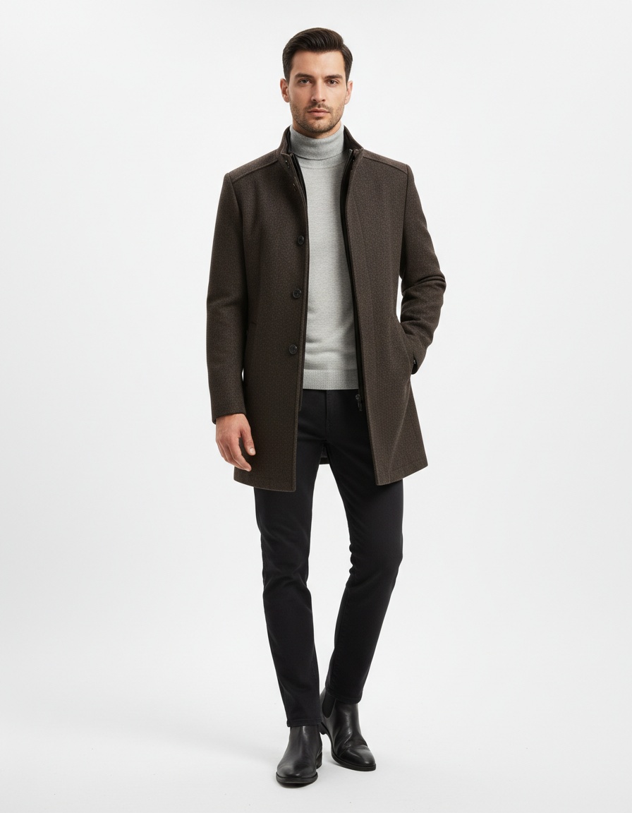 Trench-coat en laine à col montant pour homme
