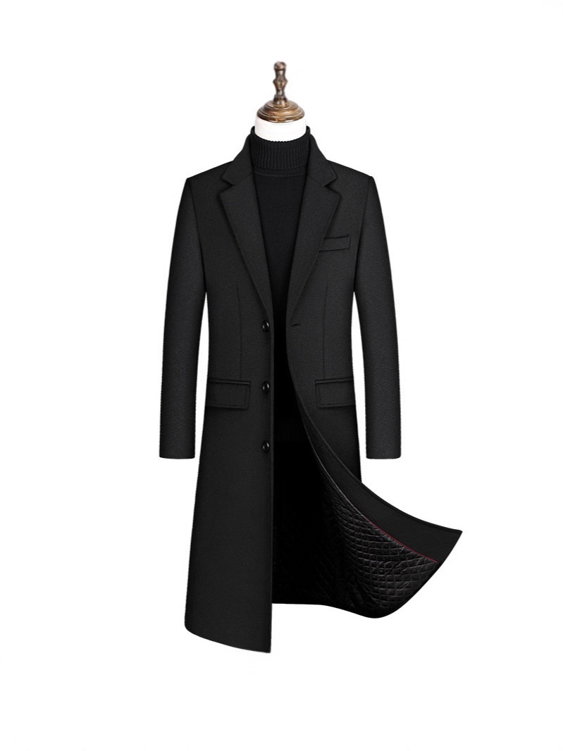 Trench-coat matelassé en laine pour homme, automne/hiver - Long jusqu'aux genoux