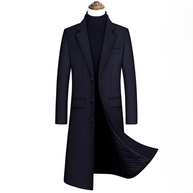 Trench-coat matelassé en laine pour homme, automne/hiver - Long jusqu'aux genoux