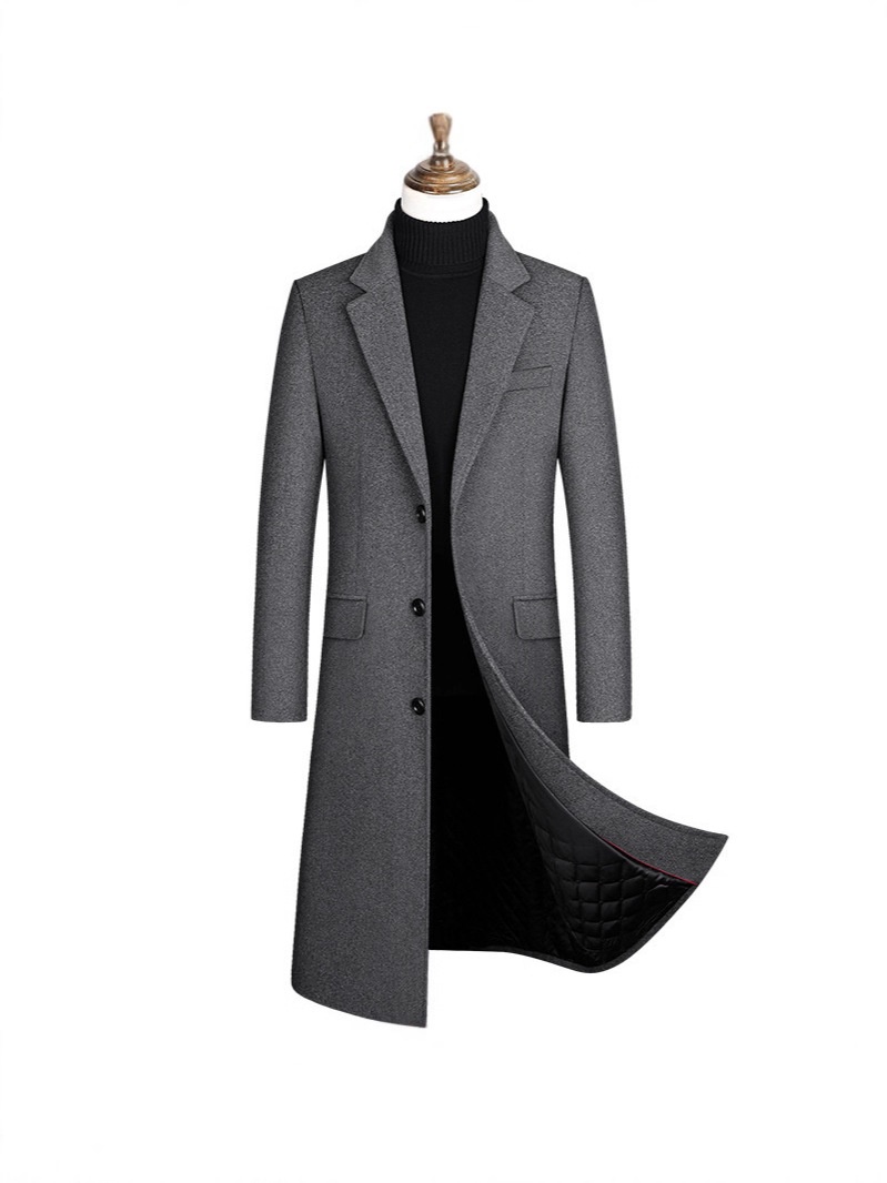 Trench-coat matelassé en laine pour homme, automne/hiver - Long jusqu'aux genoux