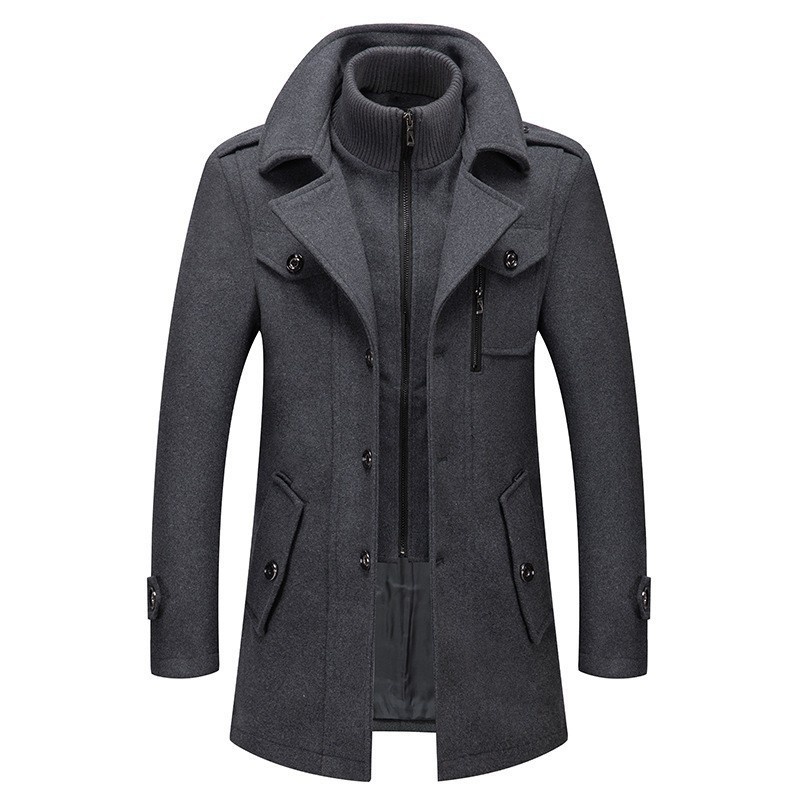 Trench-coat homme à double col - Coupe standard avec fermeture éclair verticale