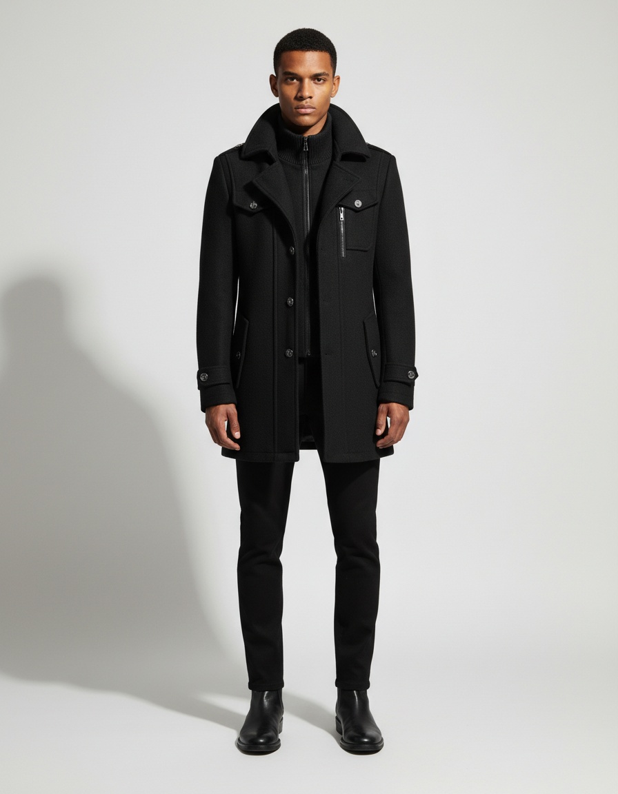 Trench-coat homme à double col - Coupe standard avec fermeture éclair verticale