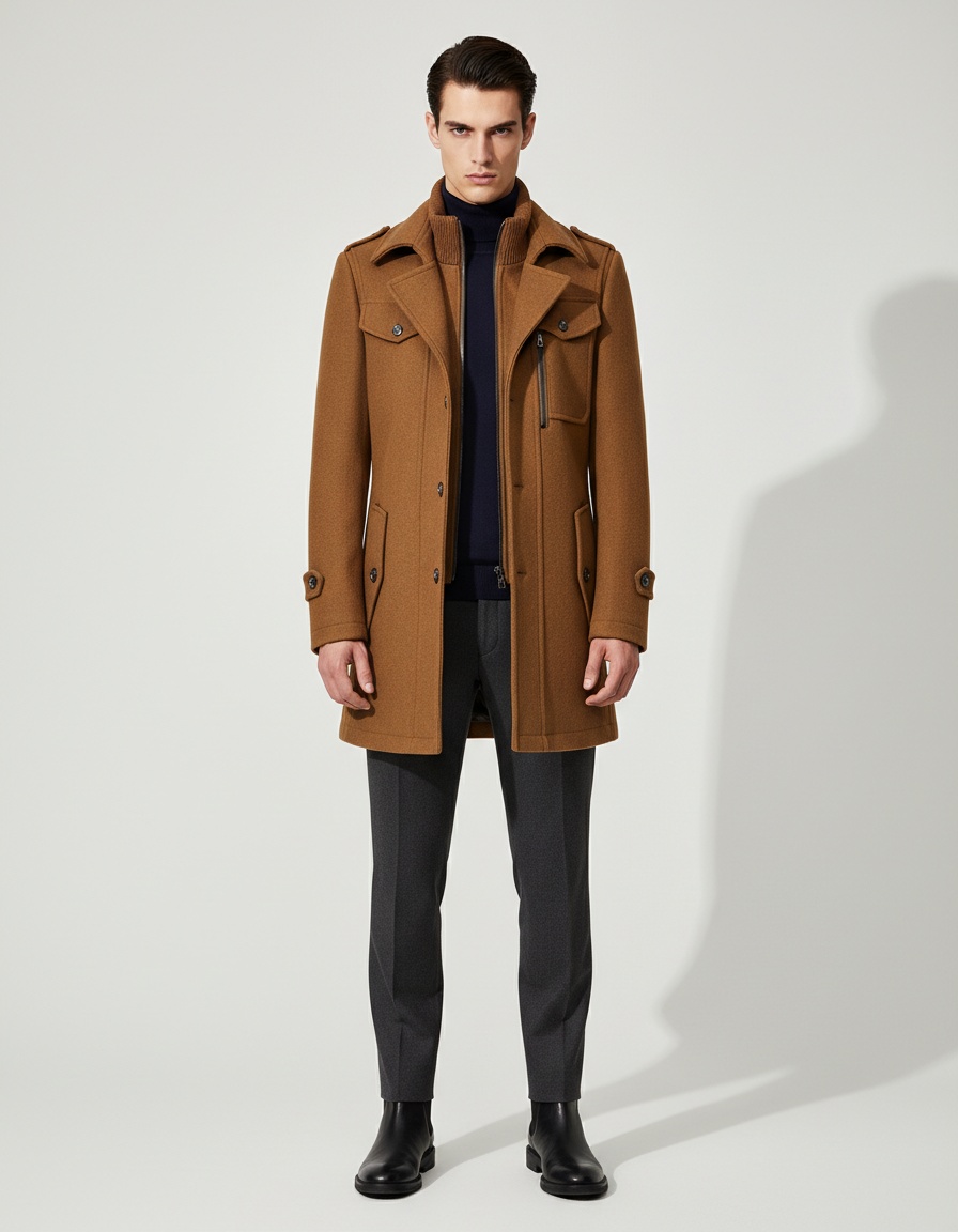 Trench-coat homme à double col - Coupe standard avec fermeture éclair verticale