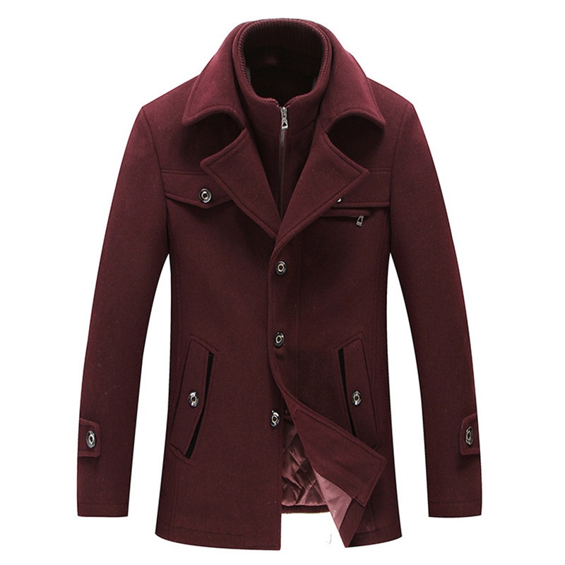 Trench-coat homme en laine à double col - Manteau d'affaires matelassé en laine, infroissable, avec fermeture éclair horizontale