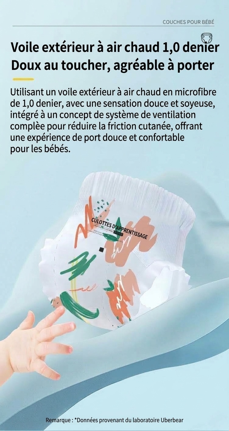 Uber.bear Culottes d'apprentissage ultra-minces et respirantes pour bébé, couches-culottes anti-fuites à 360° (paquet de 10)
