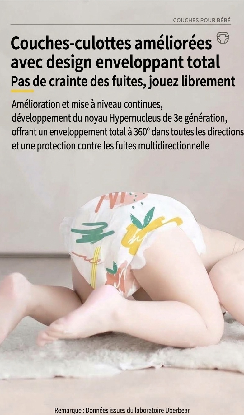Uber.bear Culottes d'apprentissage ultra-minces et respirantes pour bébé, couches-culottes anti-fuites à 360° (paquet de 10)
