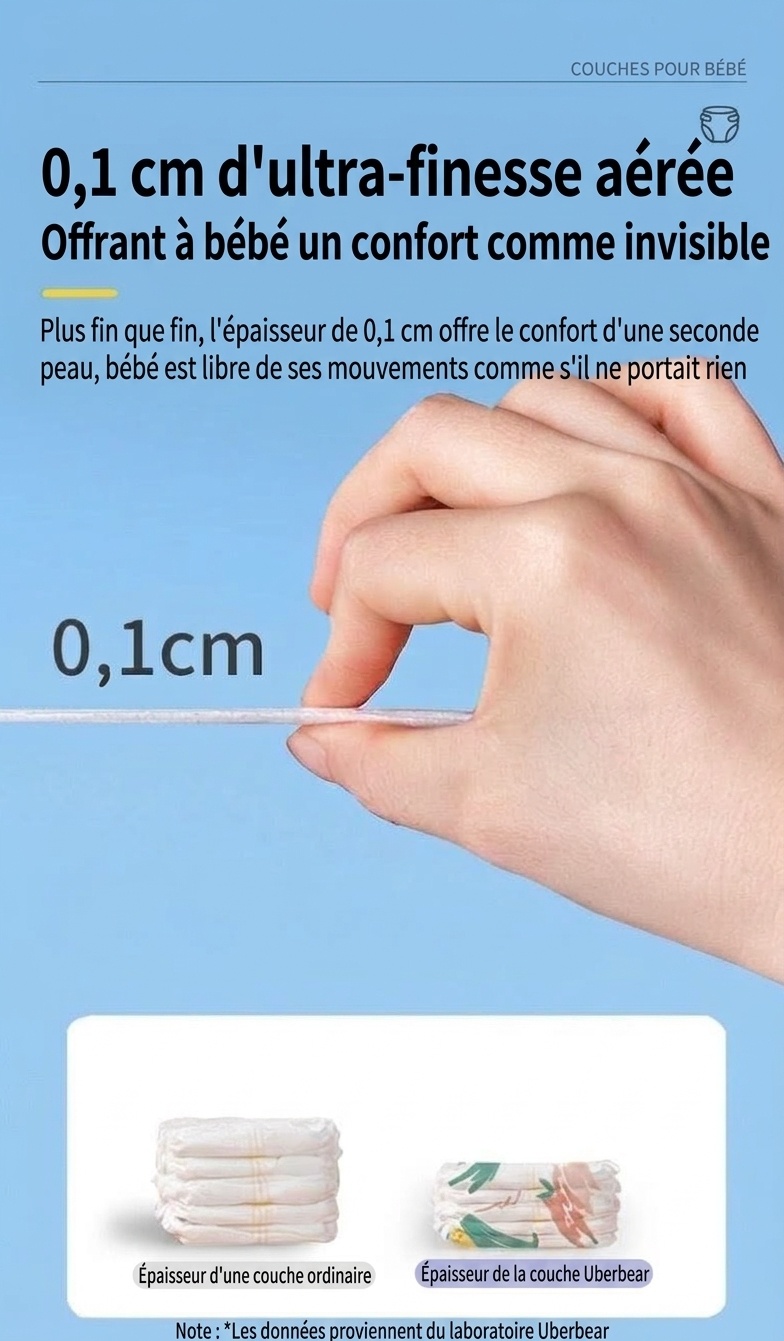 Uber.bear Culottes d'apprentissage ultra-minces et respirantes pour bébé, couches-culottes anti-fuites à 360° (paquet de 10)