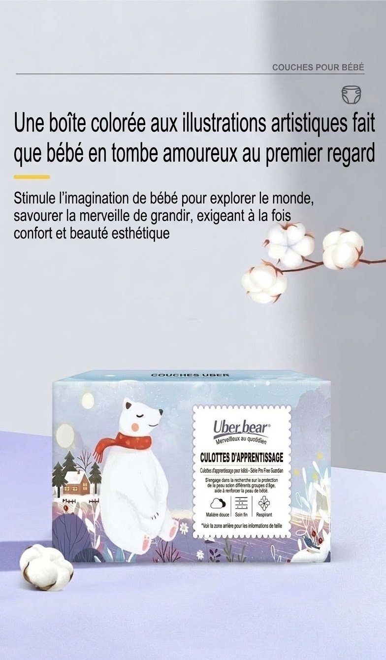 Uber.bear Culottes d'apprentissage ultra-minces et respirantes pour bébé, couches-culottes anti-fuites à 360° (paquet de 10)