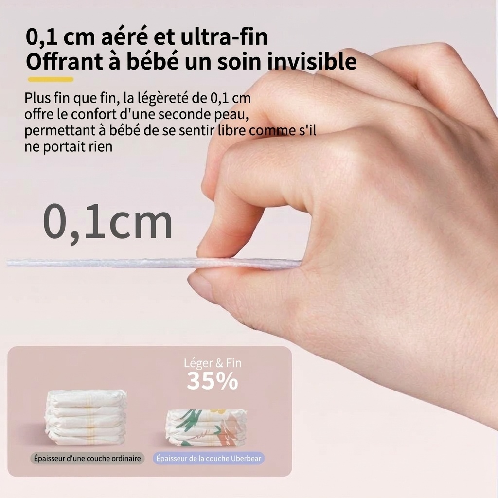 Uber.bear Culottes d'apprentissage ultra-minces et respirantes pour bébé, couches-culottes anti-fuites à 360° (paquet de 10)