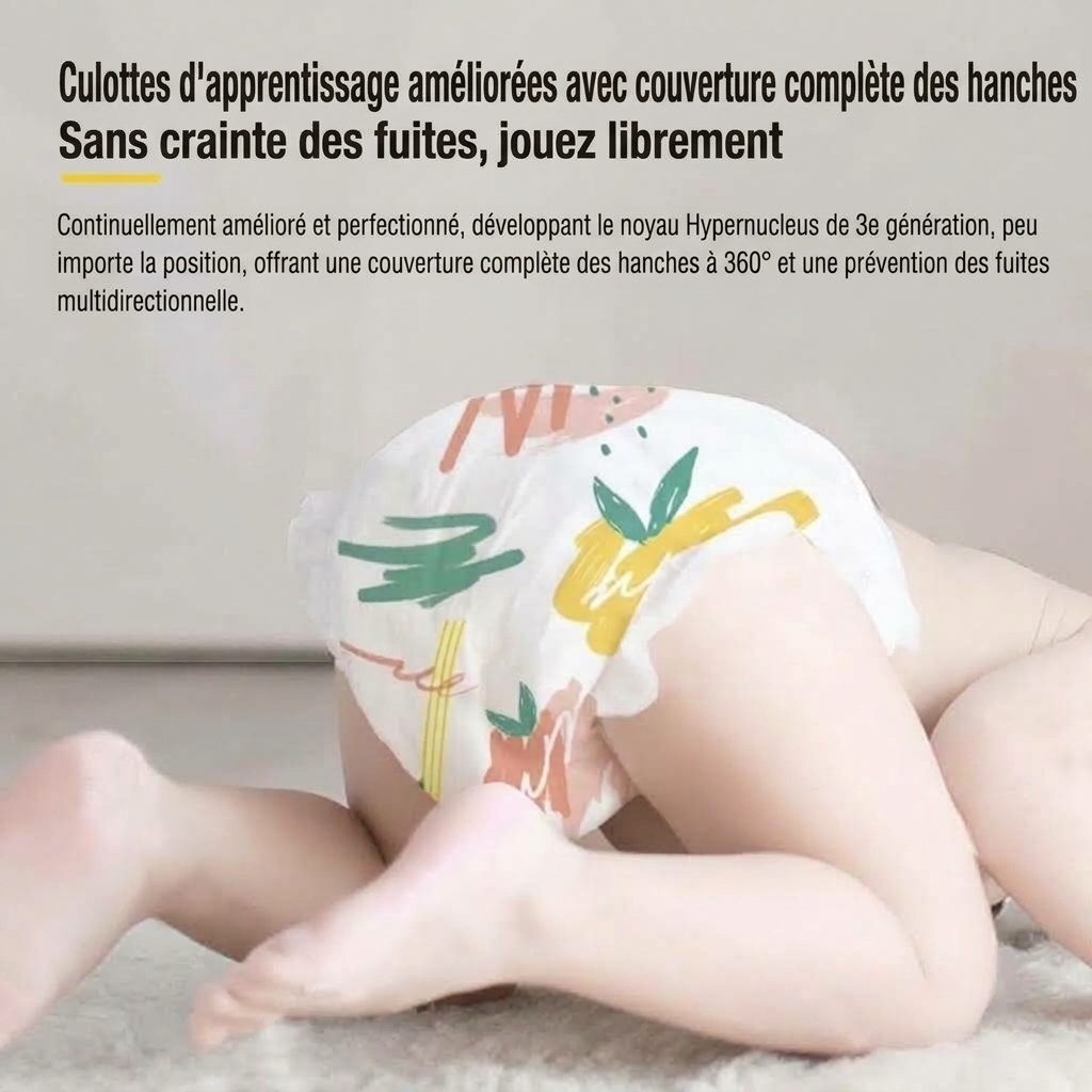 Uber.bear Culottes d'apprentissage ultra-minces et respirantes pour bébé, couches-culottes anti-fuites à 360° (paquet de 10)
