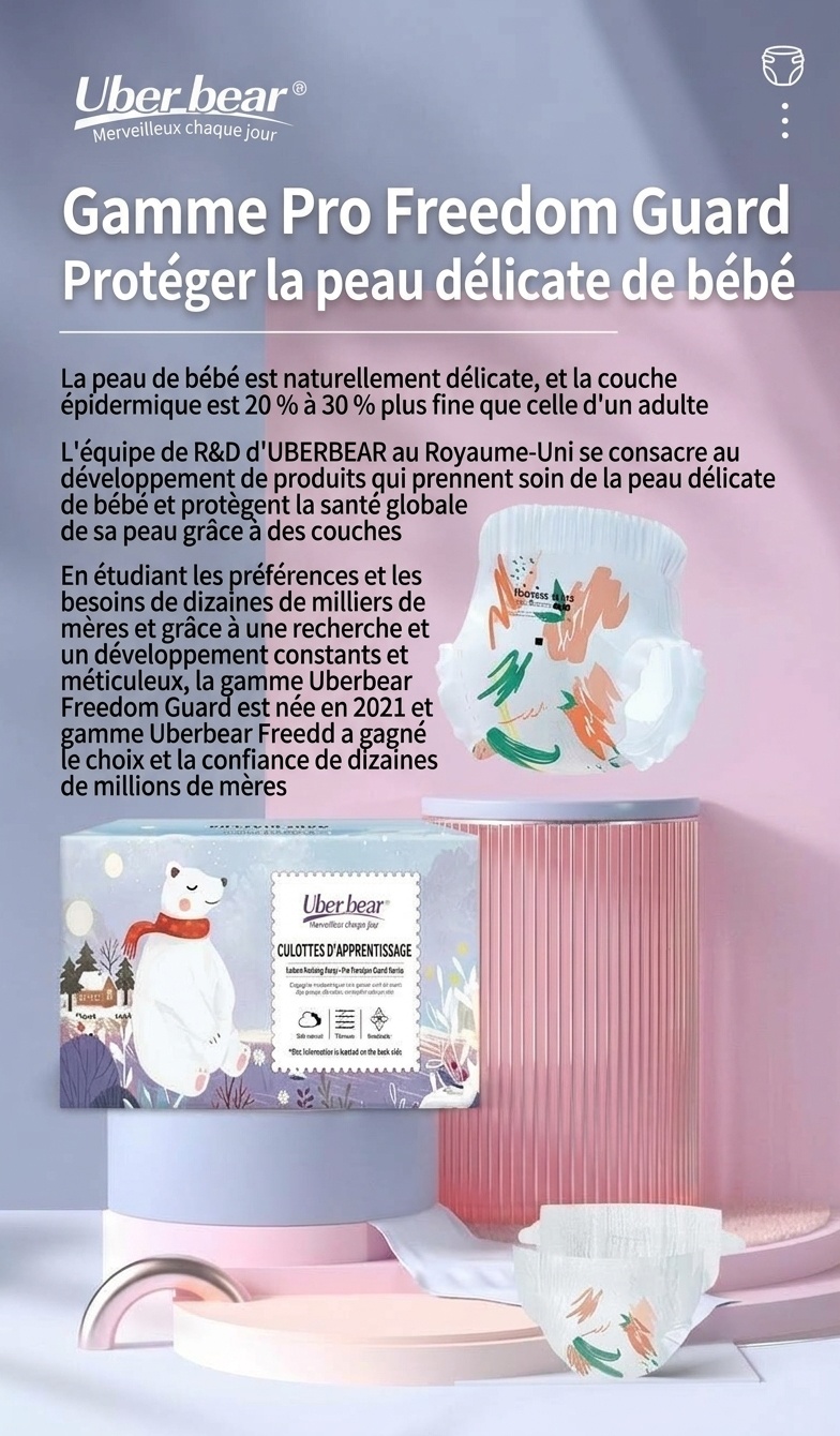 Uber.bear Culottes d'apprentissage ultra-minces et respirantes pour bébé, couches-culottes anti-fuites à 360° (paquet de 10)