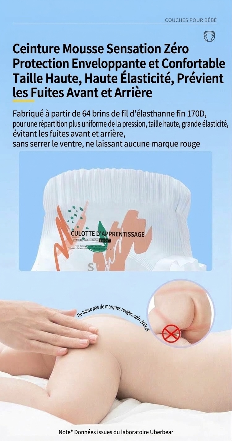 Uber.bear Culottes d'apprentissage ultra-minces et respirantes pour bébé, couches-culottes anti-fuites à 360° (paquet de 10)