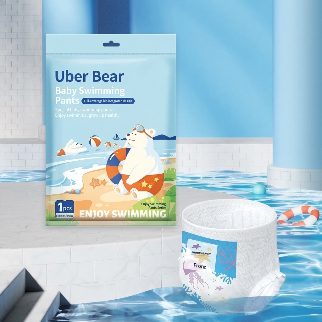 Pannolini da bagno riutilizzabili Uber Bear per neonati, con elastico in vita a 360° e impermeabili (confezione da 4)