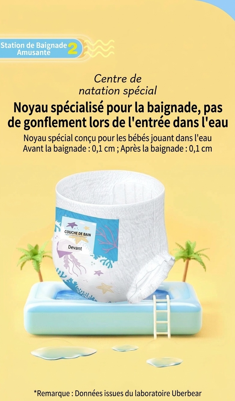 Couches de bain réutilisables pour bébé Uber Bear, culottes de natation pour nourrissons avec taille élastique à 360° et protection anti-fuites (paquet de 4)