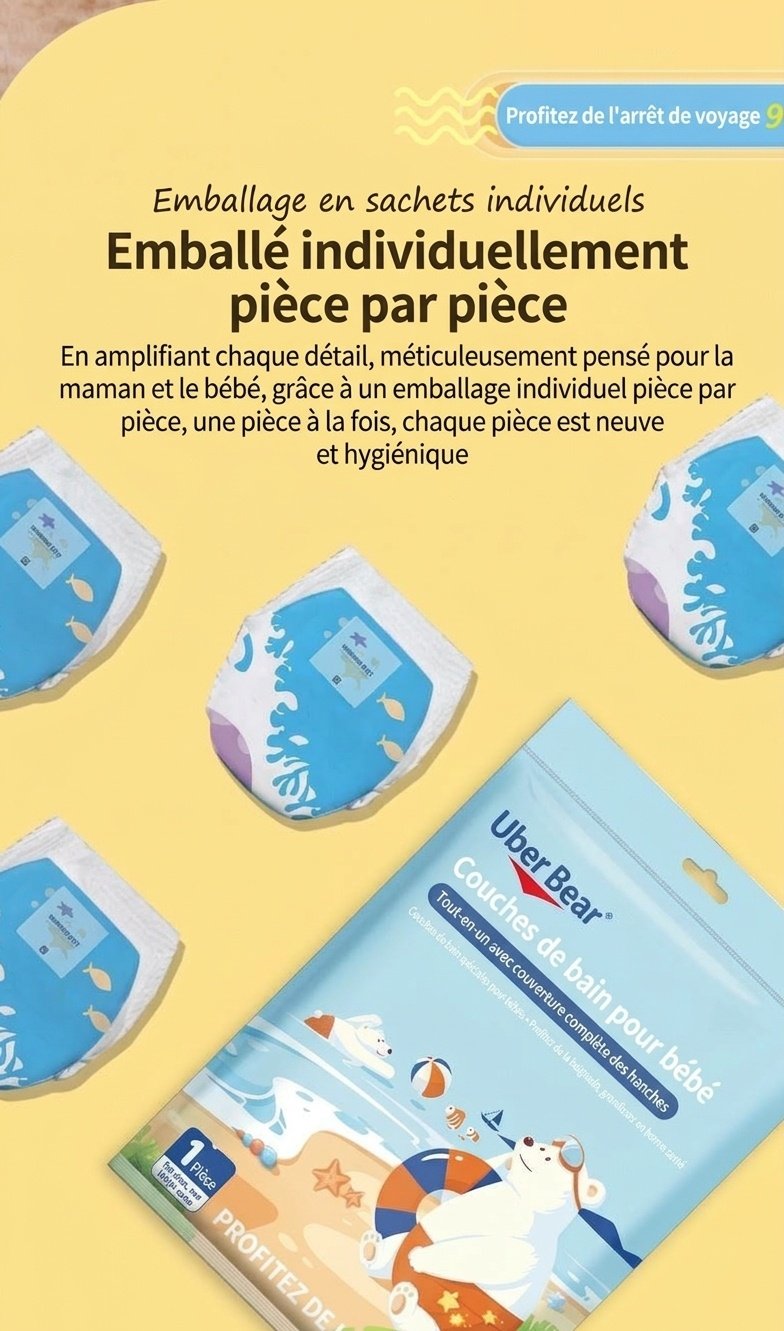 Couches de bain réutilisables pour bébé Uber Bear, culottes de natation pour nourrissons avec taille élastique à 360° et protection anti-fuites (paquet de 4)