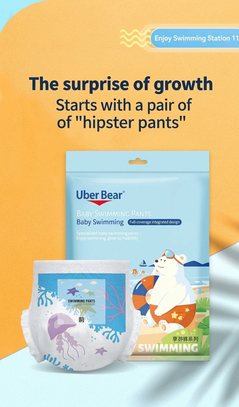 Pannolini da bagno riutilizzabili Uber Bear per neonati, con elastico in vita a 360° e impermeabili (confezione da 4)