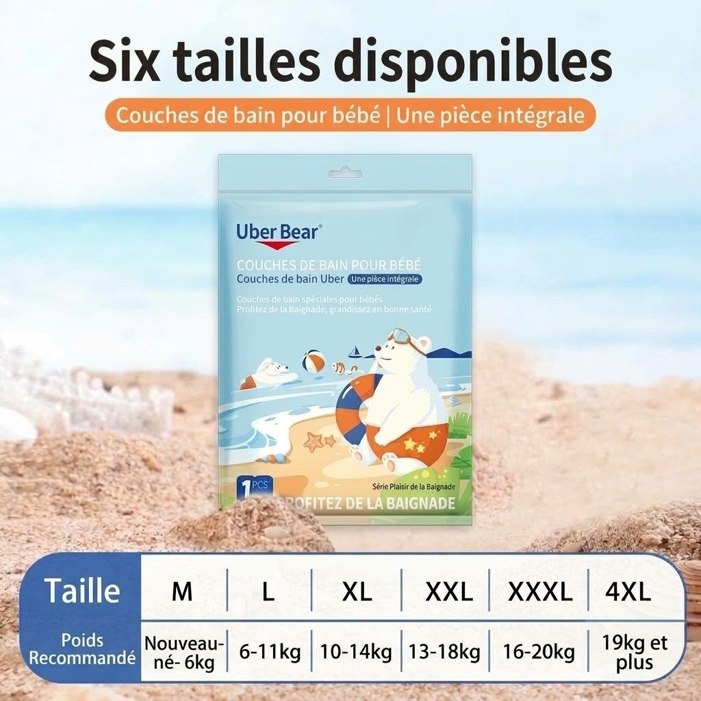 Couches de bain réutilisables pour bébé Uber Bear, culottes de natation pour nourrissons avec taille élastique à 360° et protection anti-fuites (paquet de 4)