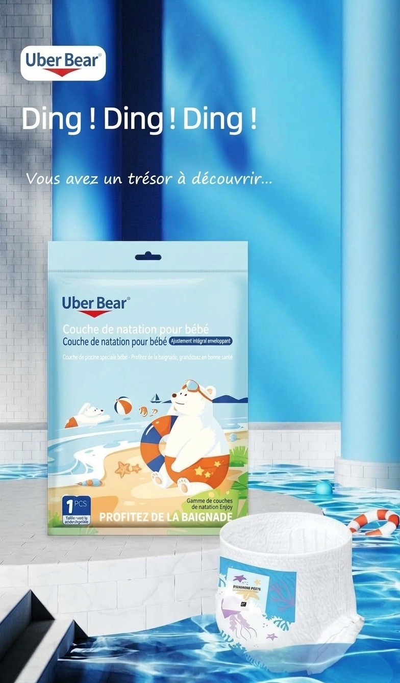 Couches de bain réutilisables pour bébé Uber Bear, culottes de natation pour nourrissons avec taille élastique à 360° et protection anti-fuites (paquet de 4)